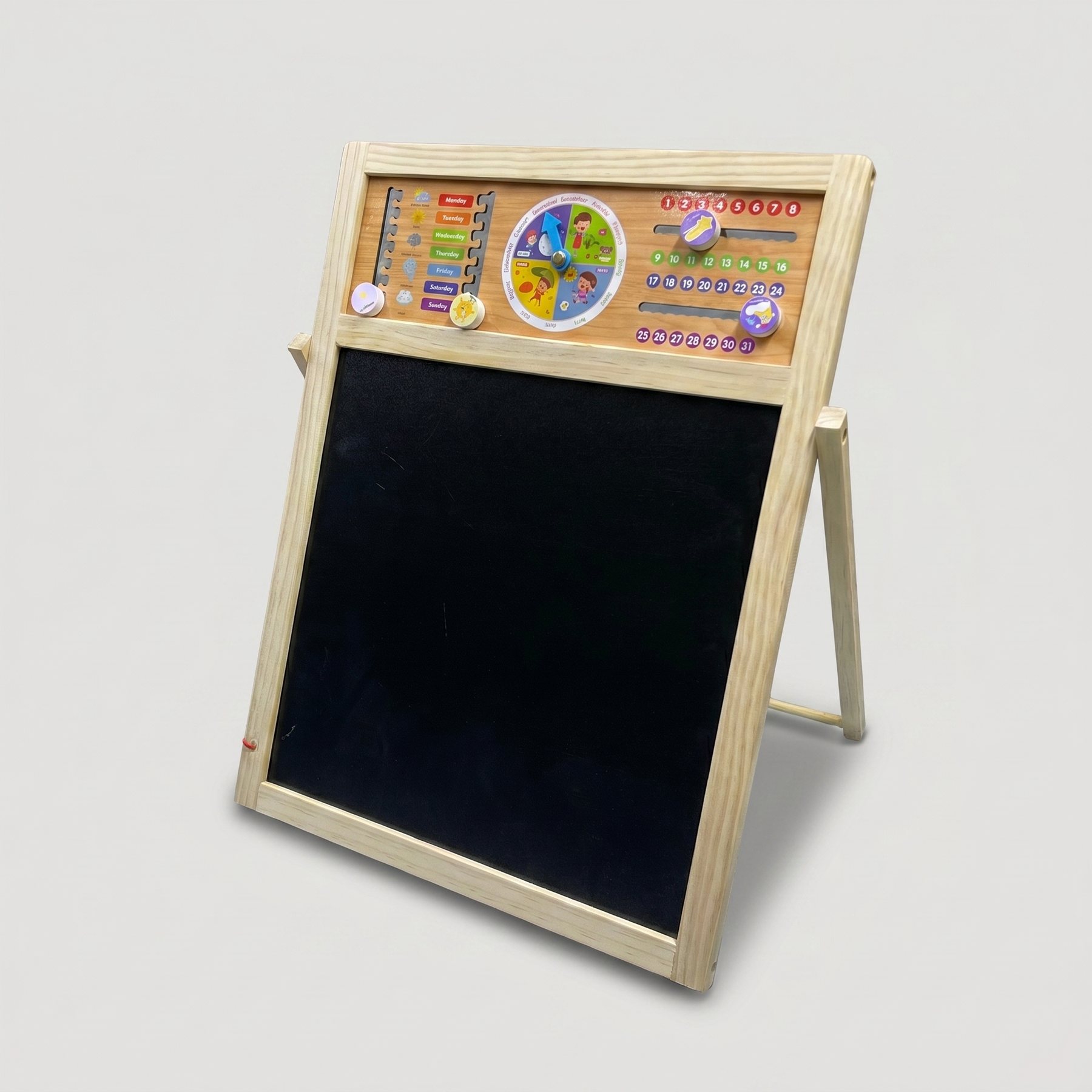Wooden Double-Sided Learning Clock & Art Easel Board product image 2