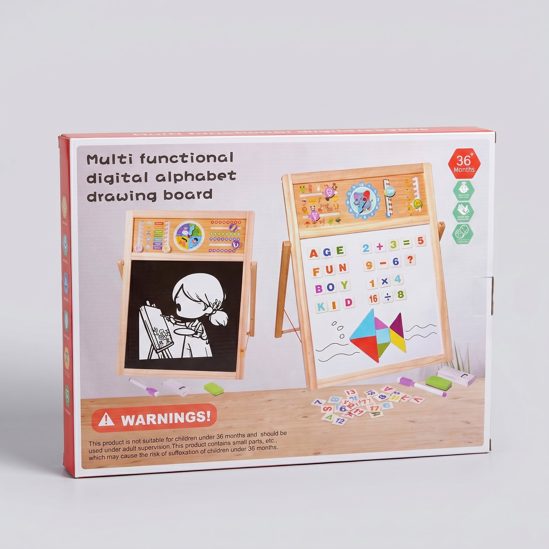 Wooden Double-Sided Learning Clock & Art Easel Board product image 4