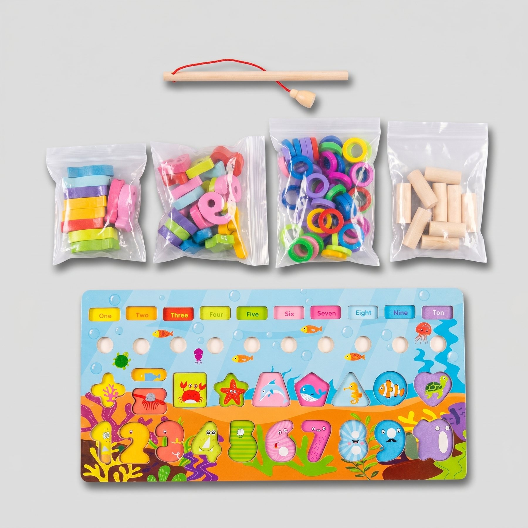 Wooden Magnetic Fishing and Shape Matching Puzzle Board Game